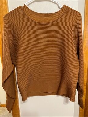 Pink Rose Ribbed Crewneck Sweater - Chestnut Brown